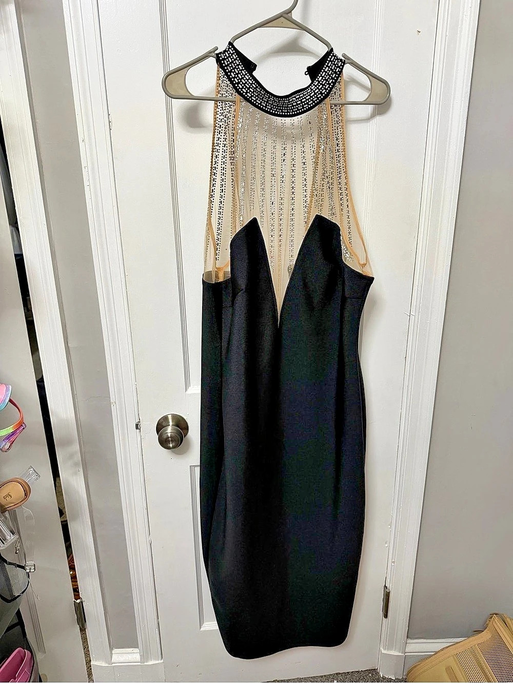 NWT Fashion Nova Luxe Lina Embellished Bandage Maxi Dress Black 1X
